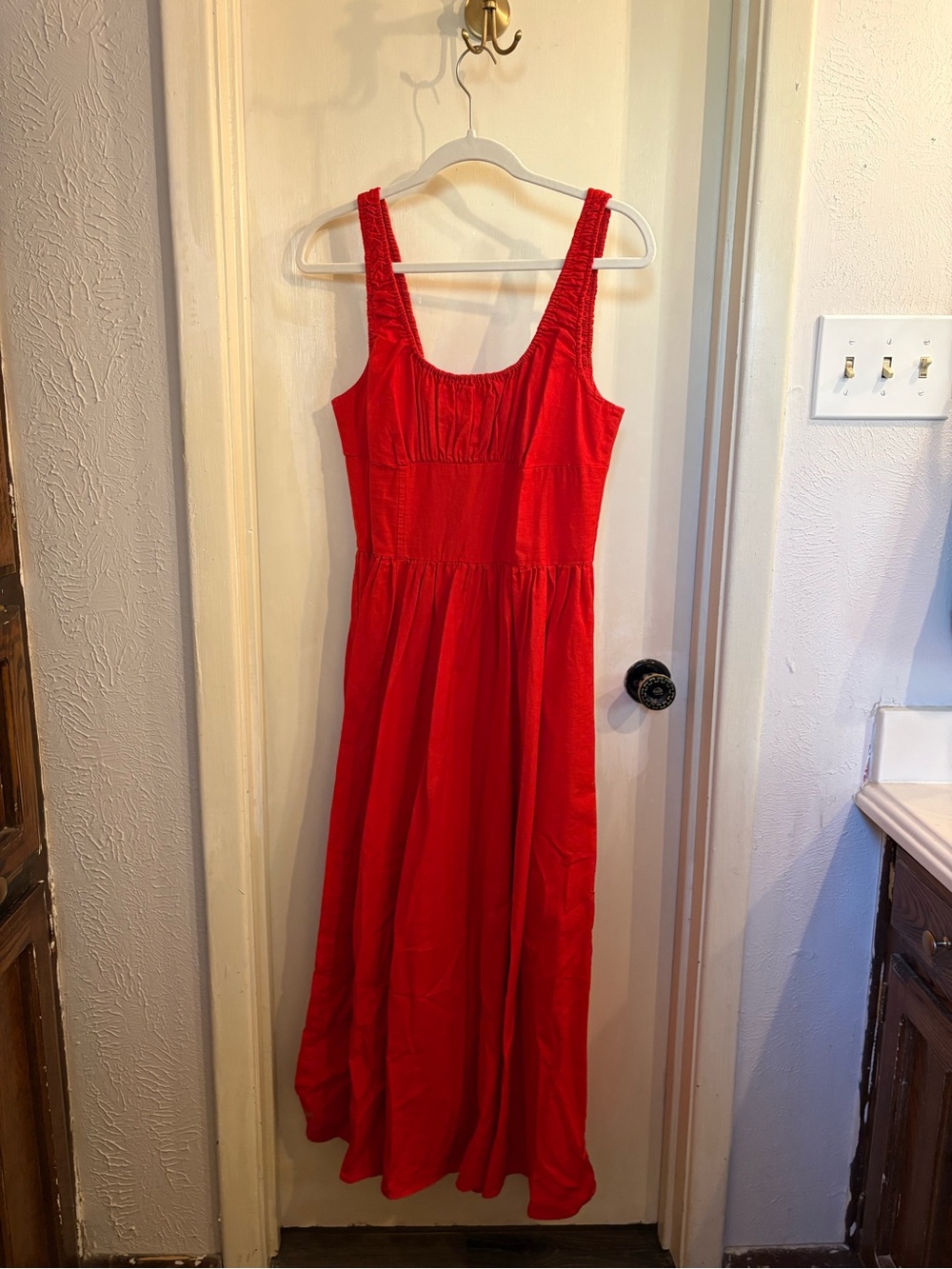 H&M Red Linen Sleeveless Maxi Dress